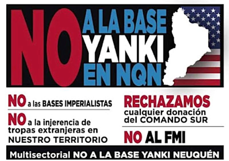 flyer de la Multisectorial No a la base yanki en Neuquén