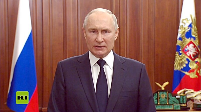 Vladímir Putin da mensaje al Rusia con motivo del motín de Prighozin y su resolución pacífica.