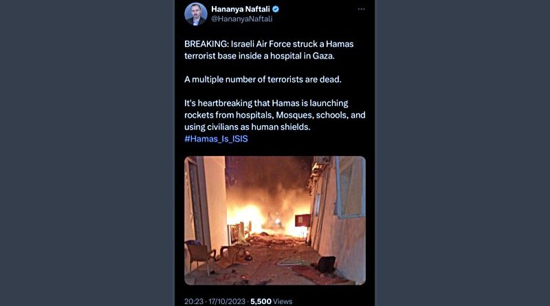 twit israelí quea admite masacre sionista de Hospital en Gaza