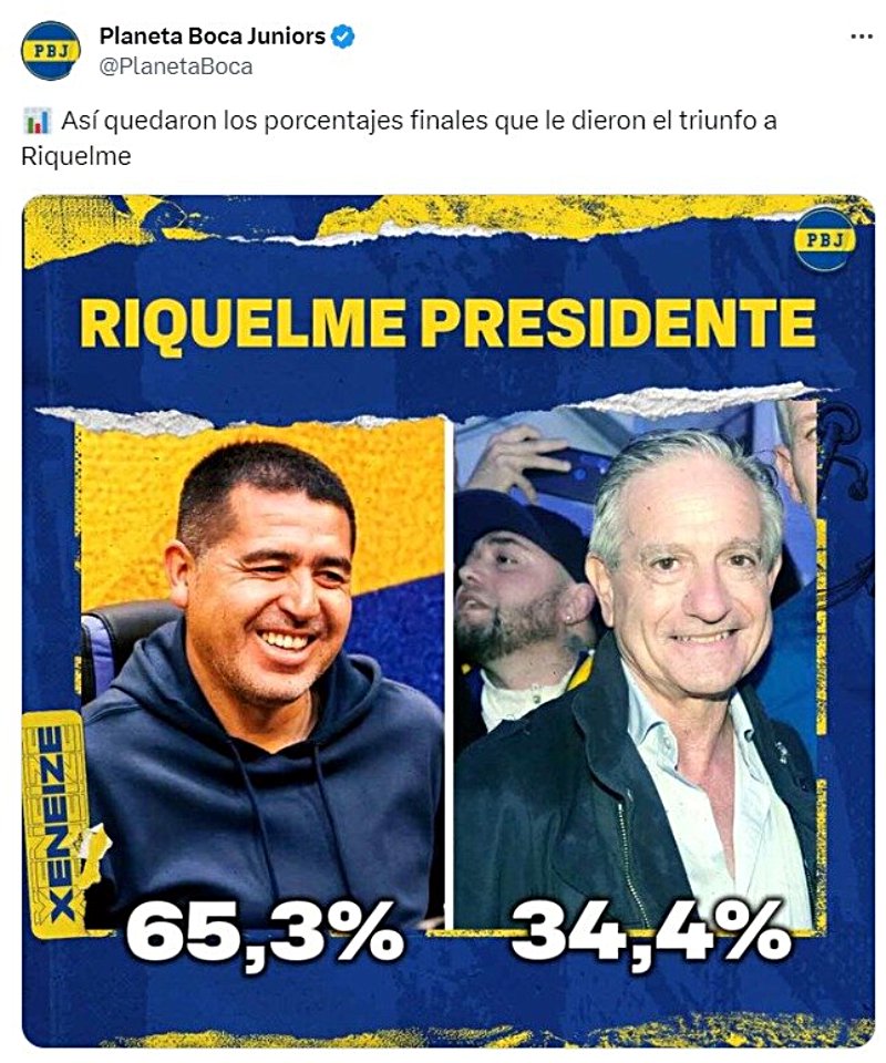 resultados de la elección en Boca Juniors, donde ganó ampliamente Juan Román Riquelme