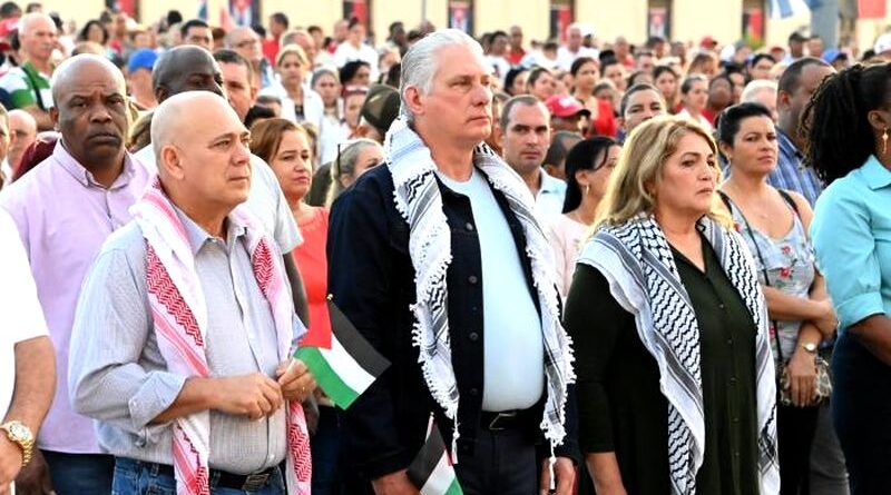 Presidente de Cuba, Miguel Díaz-Canel, preside acto por Palestina en Sancti Spiritus