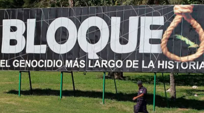 cartel en Cuba denunciando el bloqueo
