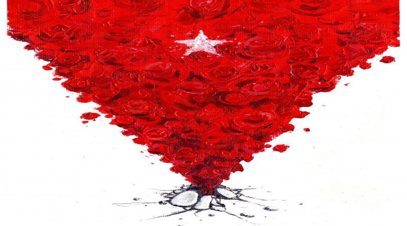 bandera cubana surgiendo de la tierra con flores