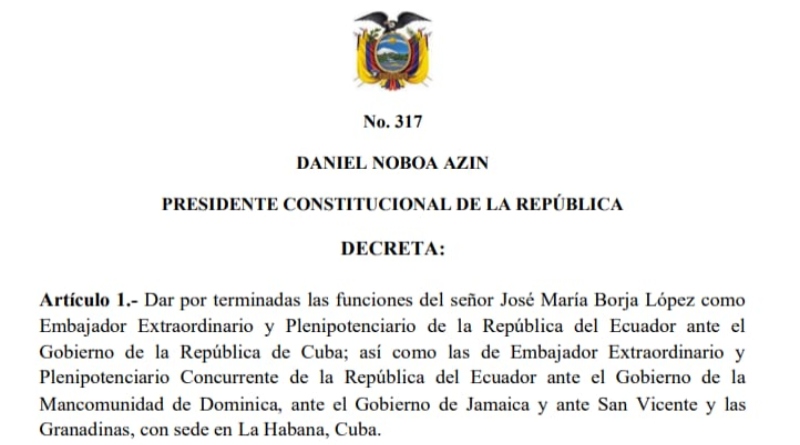 Gobierno de Ecuador expulsa Embajada de Cuba del país Gobierno de Ecuador expulsa Embajada de Cuba del país
