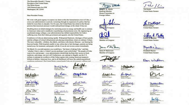 carta de congresistas de EEUU contra el bloqueo a Cuba